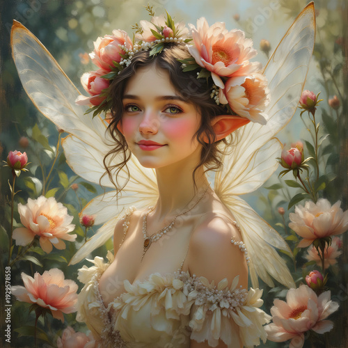 beautiful  peony fairy with headdress