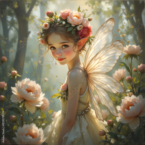 cute peony fairy with headdress