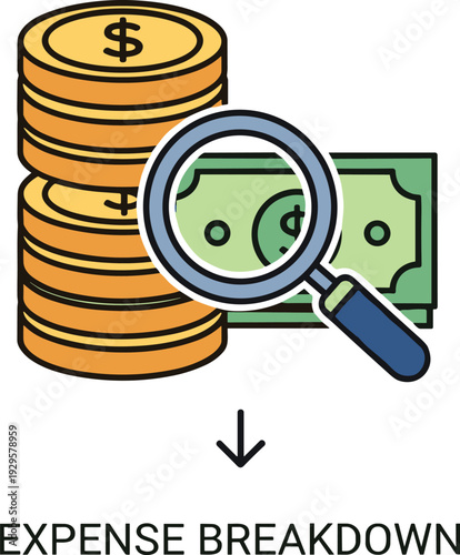 Detailed Expense Breakdown and Financial Analysis with Magnifying Glass for Budget Tracking