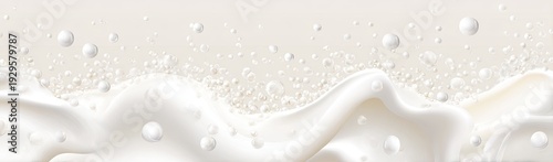 Fluid abstract with white swirling liquid, bubbles, and splash effects