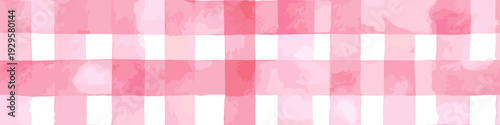 Pink and white watercolor checkered pattern creating a rustic seamless background texture. Pink watercolor gingham check seamless pattern background
