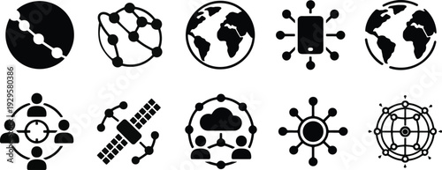 Global connection and network icons, communication and technology concepts