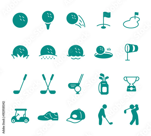 ゴルフのソリッドアイコンセット緑色 ベクター素材