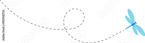 Dragonfly flying path. A Dragonfly flying in a dotted line. The flight path of Dragonfly. Dragonfly flying on a dotted route. Hand drawn moth. Spring and summer Vector illustration.
