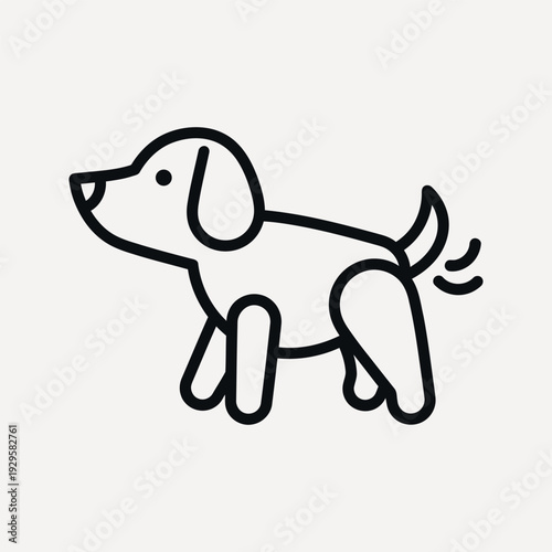 Simple black line of a dog wagging its tail on a light cream background line black white wagging tail