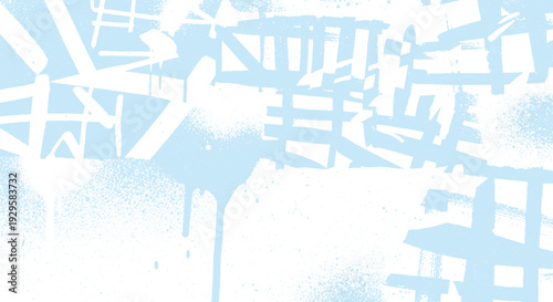 Light blue and white abstract graffiti background with dripping paint and geometric spray paint elements, energetic and modern.