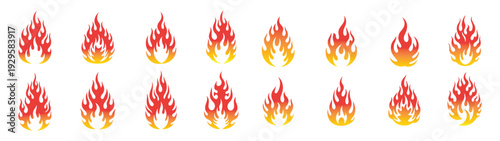 Collection of vibrant red and orange flame icons