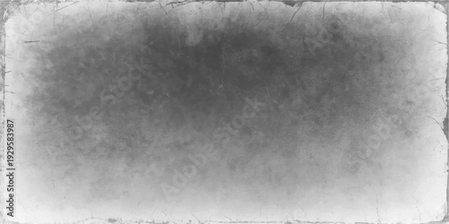 A dark aged metal frame sits atop a gritty black grunge paper texture with a rough vintage steel pattern and dirty grey concrete surface design