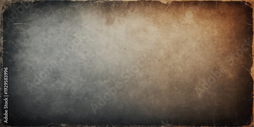 Vintage old paper and dark grunge metal frame texture on a rough aged concrete wall backdrop