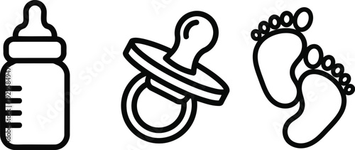 Vector of Baby care icons bottle pacifier feet