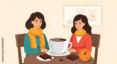 Two women enjoying a warm drink and chocolates at a cafe table