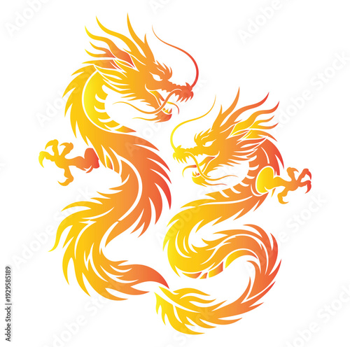 Vibrant orange and yellow dragon pair