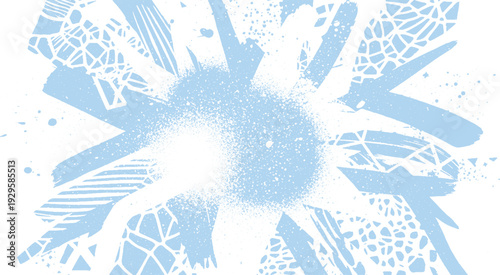 Sky blue abstract radial design with distressed brush strokes and geometric patterns, modern cool background