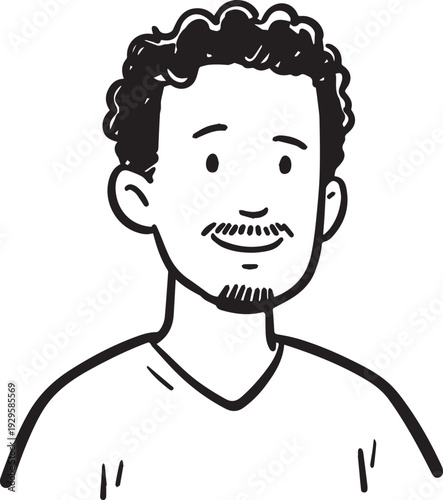Hand Drawn Adult Man Black and White Avatar Illustration in Minimal Line Art Style Design