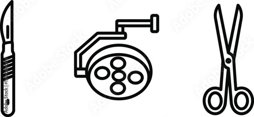 Vector of Surgical tools scalpel film reel scissors medical icons