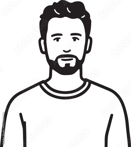 Hand Drawn Adult Man Black and White Avatar Illustration in Minimal Line Art Style Design