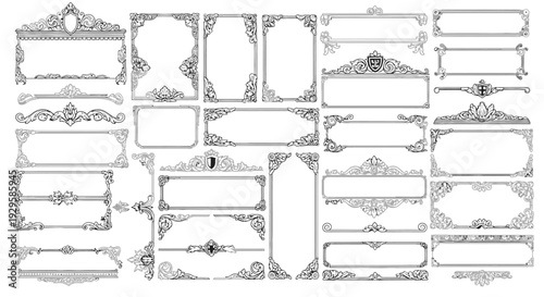 Collection of Ornate and Decorative Vintage Style Borders and Frames for Graphic Design and Creative Projects