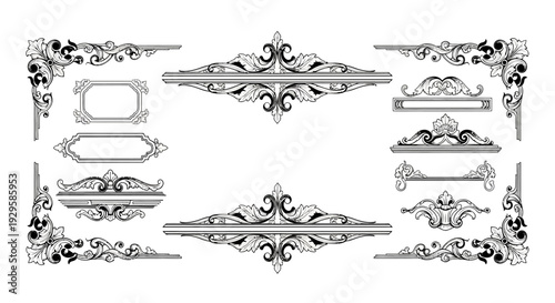 Ornate Decorative Elements Vintage Ornaments and Flourishes for Elegant Design Projects, Borders, Frames, and Dividers with Intricate Scrollwork and Classic Motifs
