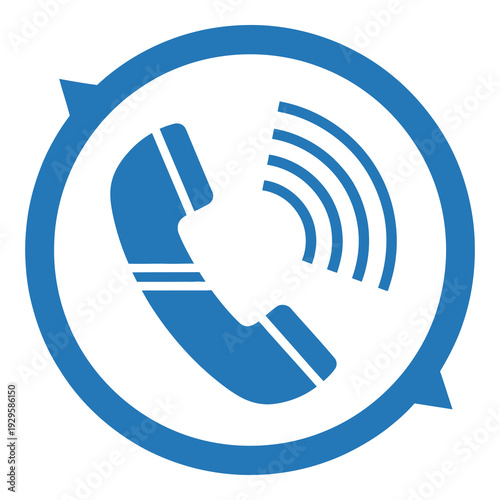 Blue telephone receiver with sound waves in speech bubble icon icon