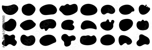 Abstract organic blob shapes set. Black minimalist liquid drop silhouettes and amorphous pebble stone forms for logo design and patterns. Vector liquid elements isolated on white background.
