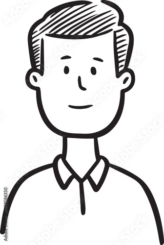 Hand Drawn Adult Man Black and White Avatar Illustration in Minimal Line Art Style Design