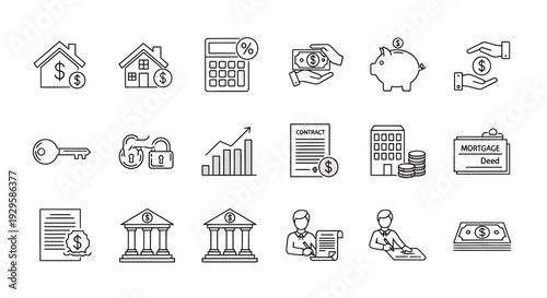 Collection of Financial and Business Icons Representing Investment and Security.
