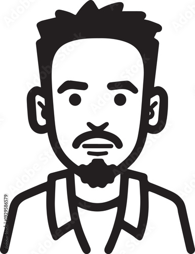 Hand Drawn Adult Man Black and White Avatar Illustration in Minimal Line Art Style Design