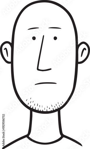 Hand Drawn Adult Man Black and White Avatar Illustration in Minimal Line Art Style Design