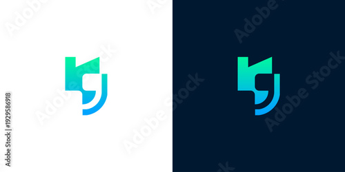 An innovative abstract lettermark logo concept, merging modern design with a dynamic blue-green gradient, representing progress and professional solutions for a new digital era