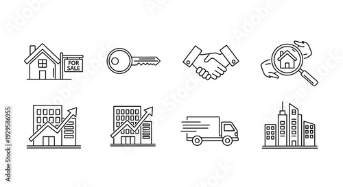 Real Estate Business and Logistics Line Icons Set.