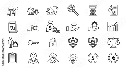 Real Estate Business Finance Icons Set Vector.