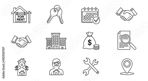 Real Estate Icons Set For Business And Property Transactions.