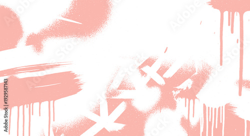 Soft coral and white abstract background with energetic spray paint drips and bold brush strokes