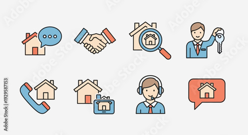 Real Estate Icons Set for Property Business Services.