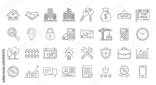 Real Estate Icons Set for Property Business and Investment.