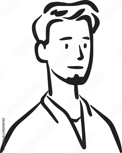 Hand Drawn Adult Man Black and White Avatar Illustration in Minimal Line Art Style Design