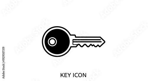 Simple black and white key icon for security and access.