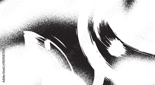 Abstract background in black and white with dynamic, sweeping brush strokes and fine grain texture