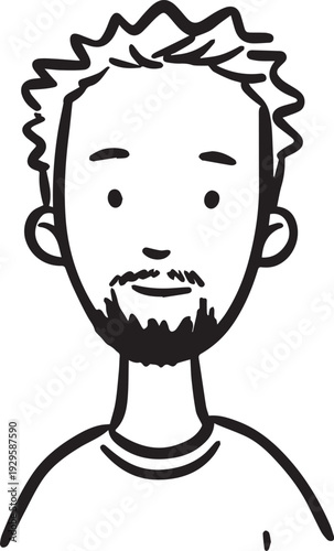 Hand Drawn Adult Man Black and White Avatar Illustration in Minimal Line Art Style Design