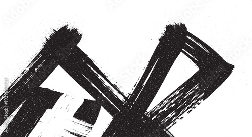 Bold abstract monochrome graphic with strong intersecting brush strokes and a gritty texture, suitable for impactful design projects.