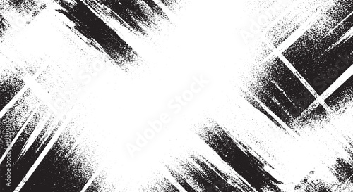 Abstract black and white grunge texture background with rough brush strokes and scattered dots, conveying a raw, energetic, and modern artistic feel.