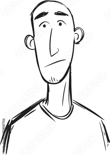 Hand Drawn Adult Man Black and White Avatar Illustration in Minimal Line Art Style Design