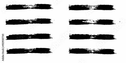 Abstract black brushstrokes arranged in horizontal rows on a white background