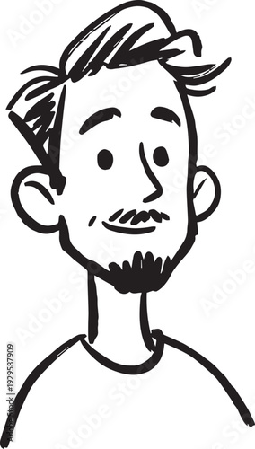 Hand Drawn Adult Man Black and White Avatar Illustration in Minimal Line Art Style Design