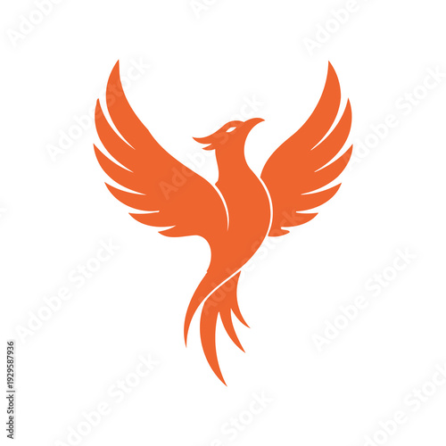 Orange mythical bird with wings spread wide in mid flight  phoenix symbol icon