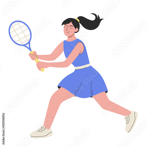 Girl Playing Tennis Flat Vector Illustration
