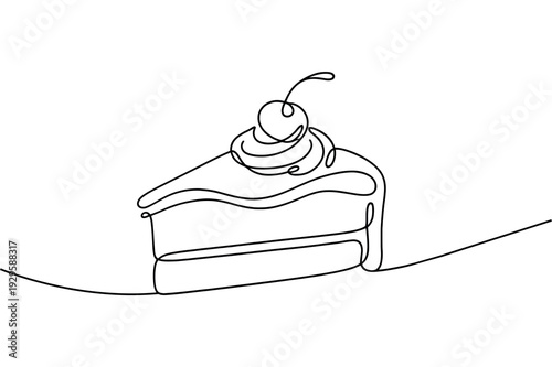 Birthday cake in continuous line art drawing style. 