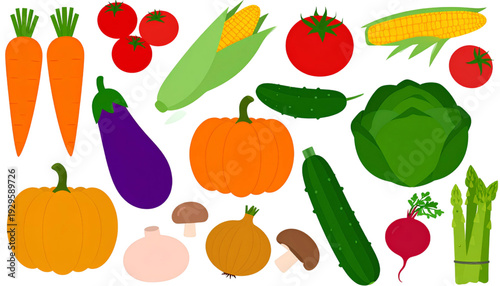 A vibrant assortment of fresh vegetables and fruits in a colorful arrangement isolated on transparent background