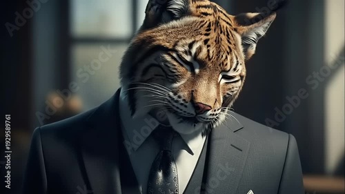 Tiger in Suit Closeup Portrait.