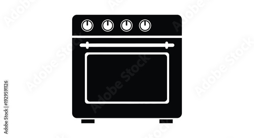 A stark black silhouette of a classic electric range with four burners and an oven a domestic scene silhouette